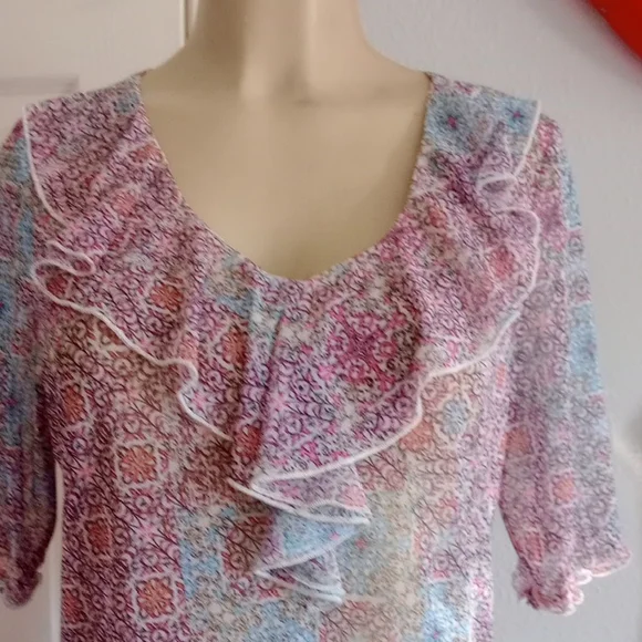 Perseption Pink and Blue Patterned Blouse - Picture 5 of 9